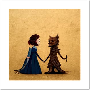 Simple, stylized woman dancing with a beast. Posters and Art